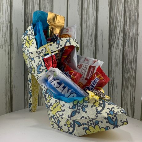 Damenschuh blau-gelb